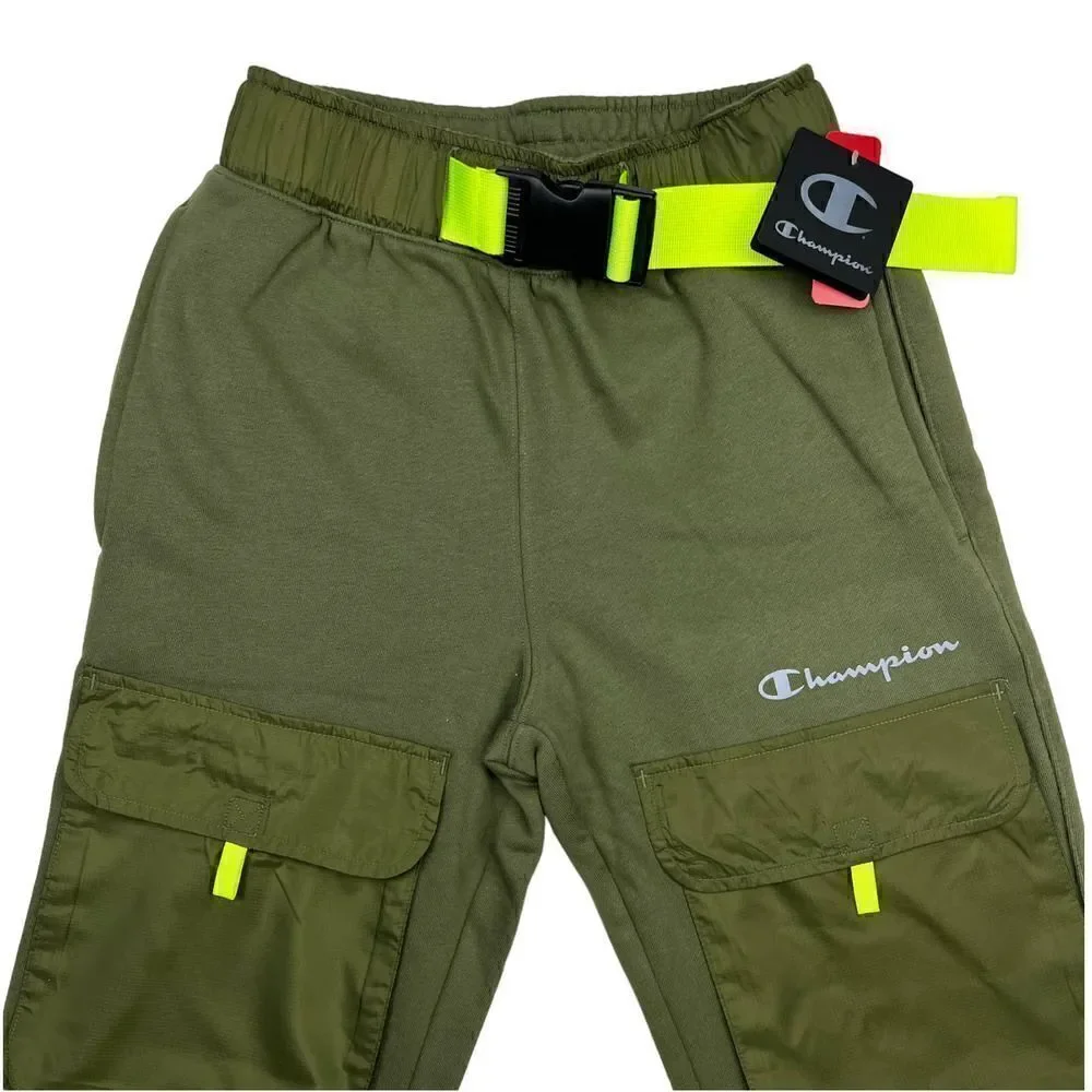 New Champion Men US XS Olive Fleece Pants Patch Pockets Sport Warm Joggers - Picture 6 of 13